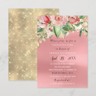 Bridal Shower Flower Brunch Greenery Roses Gold Invitation