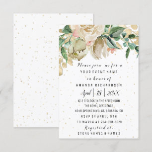 Bridal Shower Flower Brunch Greenery White Confett Invitation