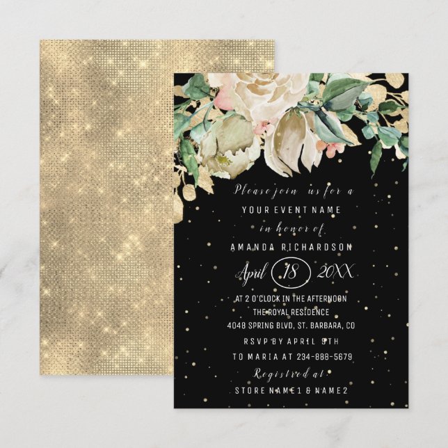 Bridal Shower Flower Brunch Mint Black Confetti Invitation (Front/Back)
