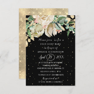 Bridal Shower Flower Brunch Mint Black Confetti Invitation