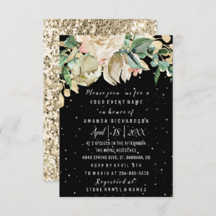 Bridal Shower Flower Brunch Mint Black Watercolor Invitation