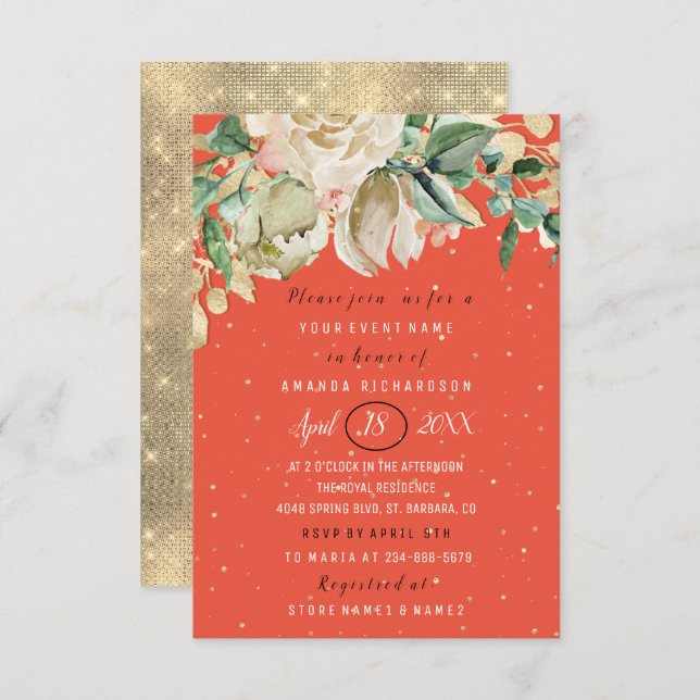 Bridal Shower Flower Brunch Mint Coral Confetti Invitation (Front/Back)