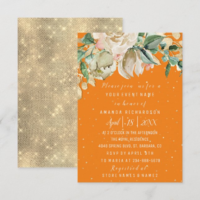 Bridal Shower Flower Brunch Mint Orange Confetti Invitation (Front/Back)