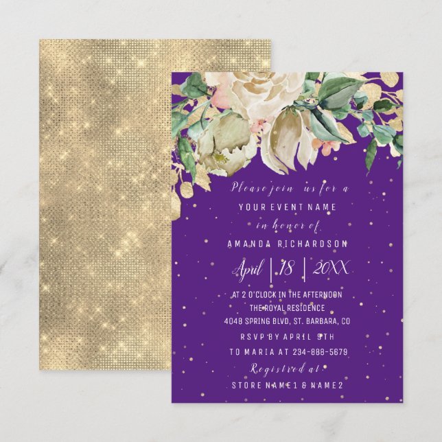 Bridal Shower Flower Brunch Mint Purple Confetti Invitation (Front/Back)