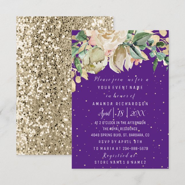Bridal Shower Flower Brunch Mint Purple Watercolor Invitation (Front/Back)