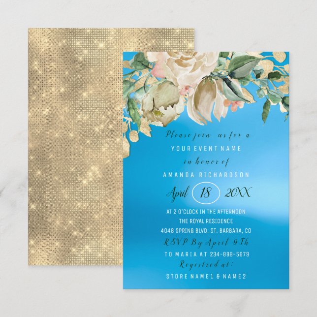 Bridal Shower Flower Brunch Mint Roses Blue Sku Invitation (Front/Back)