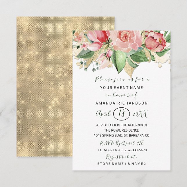 Bridal Shower Flower Brunch Mint Roses Blush White Invitation (Front/Back)