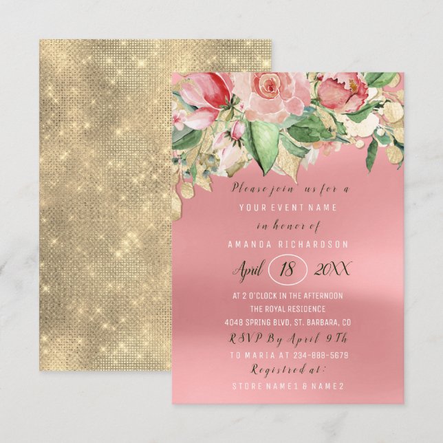 Bridal Shower Flower Brunch Mint Watercolor Roses Invitation (Front/Back)