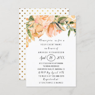 Bridal Shower Flower Coral Gold Glitter Dots Invitation