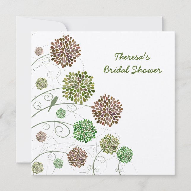 Bridal Shower Flower Garden & Bird Invitation (Front)