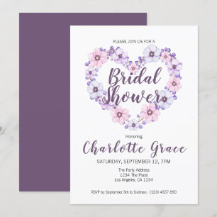 Bridal Shower Flower Heart Purple White Invitation