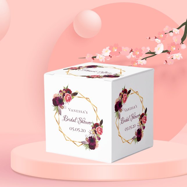 Bridal Shower flowers burgundy gold geometric Favour Box (Creator Uploaded)