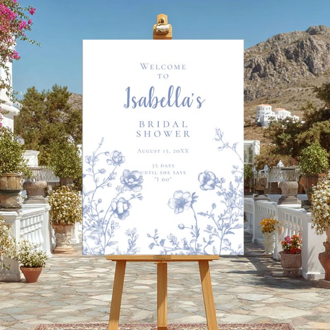 Bridal Shower french toile Blue Floral welcome Poster (Creator Uploaded)