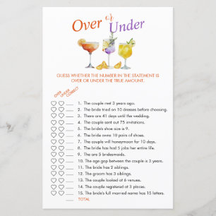 Bridal Shower Fruity Drinks Over or Under Game