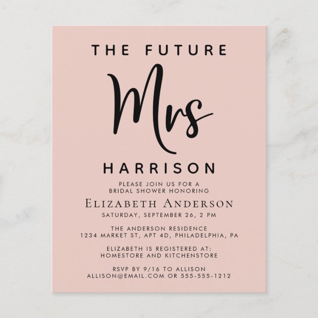 Bridal Shower Future Mrs Blush Pink Invitation (Front)
