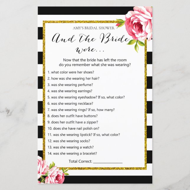 Bridal Shower Game - and the Bride Wore... (Front)