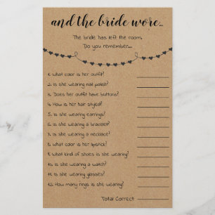 Bridal Shower Game And The Bride Wore Card