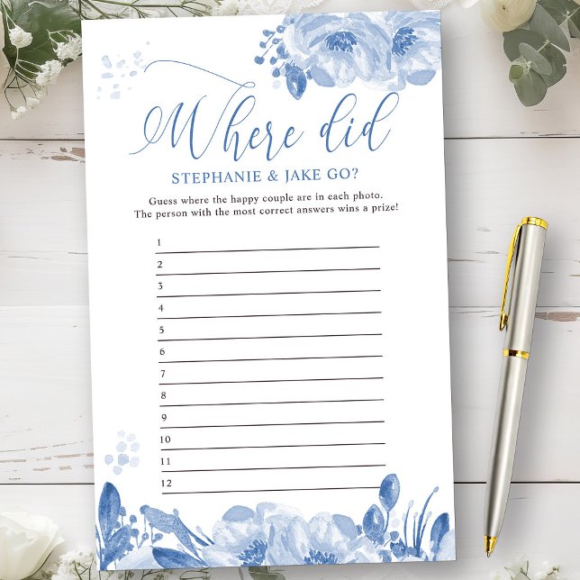 Bridal Shower Game Blue Floral Where did they go? (Bridal Shower Game from my Dusty Blue Watercolor Floral Bridal Shower)