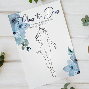Bridal Shower Game Blue Roses Guess the Dress Card