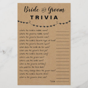 Bridal Shower Game Bride & Groom Trivia Card