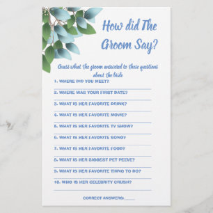 Bridal Shower Game Card What did the Groom Say