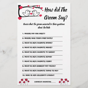  Bridal Shower Game Card What did the Groom Say