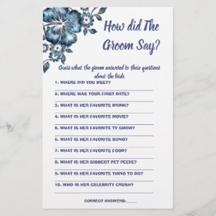  Bridal Shower Game Card What did the Groom Say