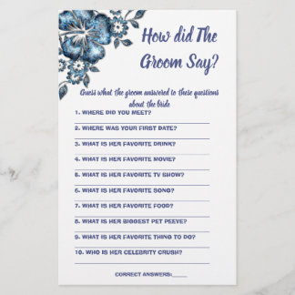 Bridal Shower Game Card What did the Groom Say