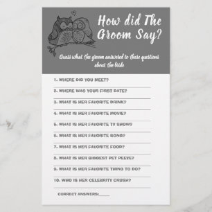 Bridal Shower Game Card What did the Groom Say  F