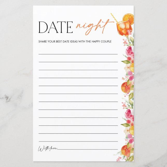 Bridal Shower Game Date Night Citrus Spritz (Front)