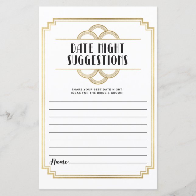 Bridal Shower Game Date Night Suggestions Art Deco (Front)