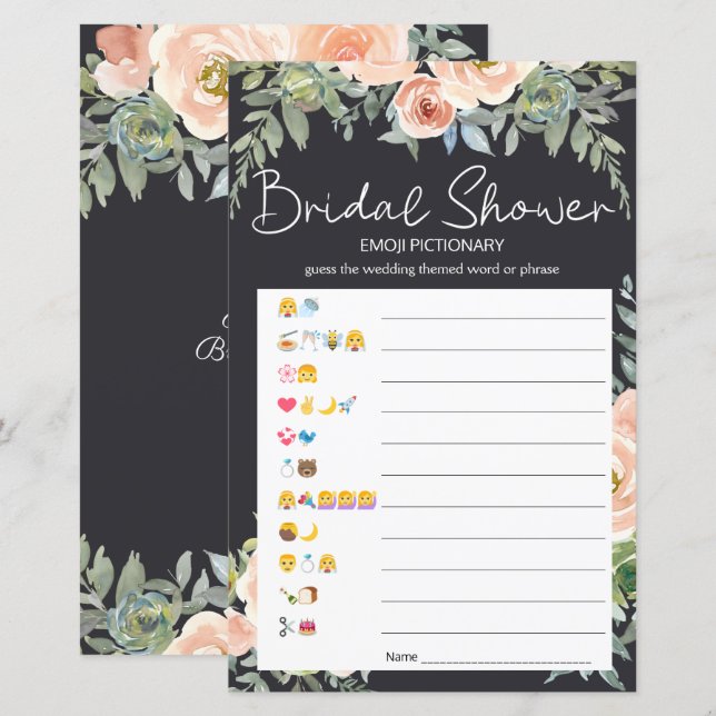 Bridal Shower Game Emoji Pictionary Pastel Peach (Front/Back)