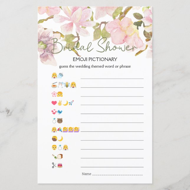 Bridal Shower Game Emoji Pictionary Pink Blush (Front)