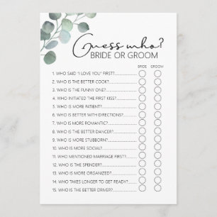 Bridal Shower Game-Eucalyptus-Guess Who Programme