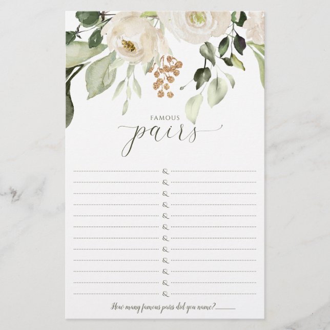 Bridal Shower Game Famous Couples - Famous Pairs I (Front)