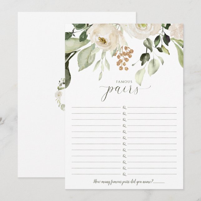 Bridal Shower Game Famous Couples - Famous Pairs Invitation (Front/Back)