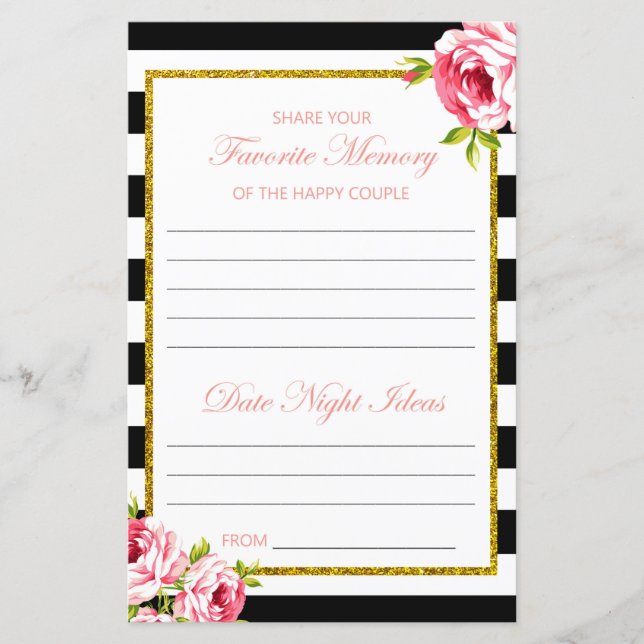 Bridal Shower Game - Favourite Memory & Date Night (Front)