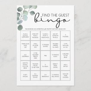Bridal Shower Game-Find the Guest Bingo Programme