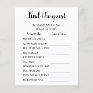 Bridal Shower Game Find The Guest Card