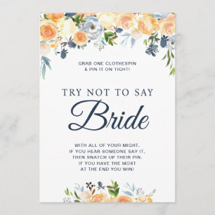 Bridal Shower Game Floral Don't Say Bride Card