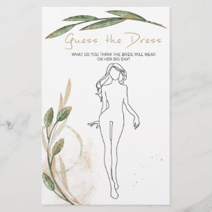 Bridal Shower Game Gold Sage Guess the Dress Card