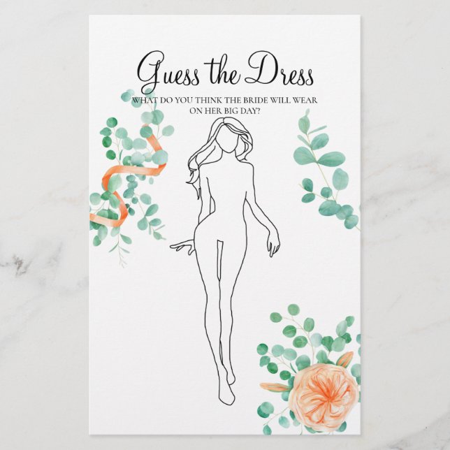 Bridal Shower Game Green Peach Guess the Dress Flyer (Front)