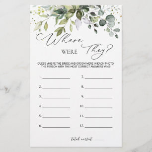 Bridal Shower Game Greenery Where Were They  Stationery