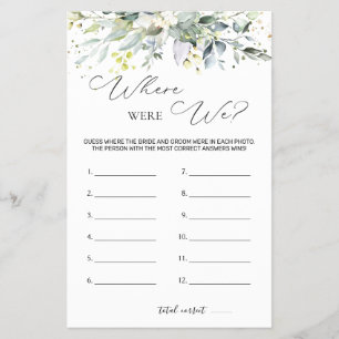 Bridal Shower Game Greenery Where Were We Flyer