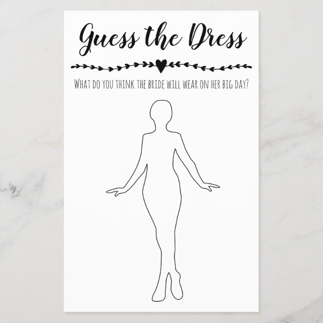 Bridal Shower Game Guess the Dress card (Front)