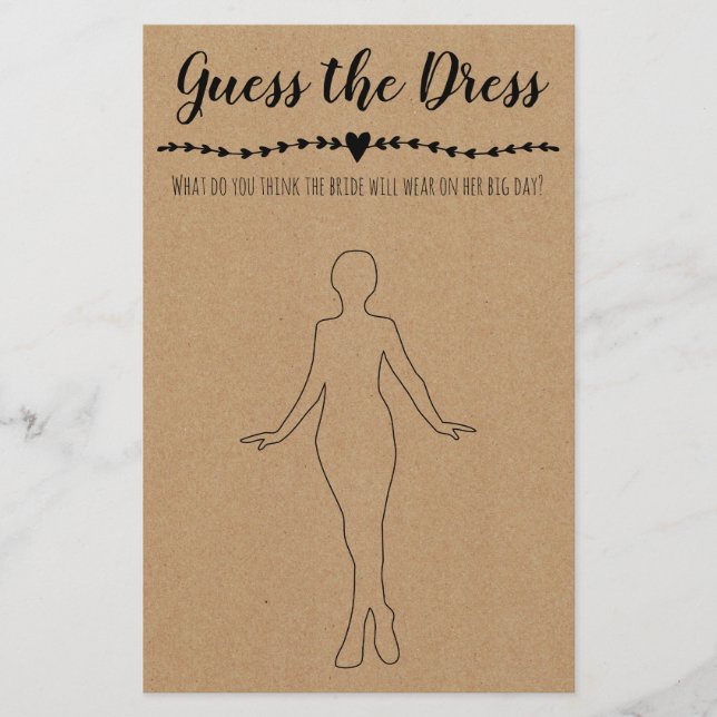Bridal Shower Game Guess the Dress Card (Front)