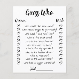 Bridal Shower Game Guess Who Card Flyer