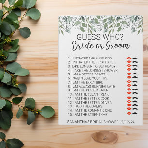 Bridal Shower Game Guess Who Leaves Foliage  Notepad