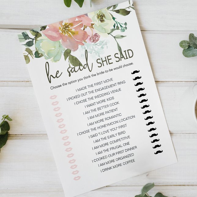 Bridal Shower Game He Said She Said Eggshell Roses (Creator Uploaded)
