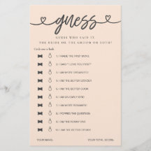 Bridal Shower Game He Said She Said Guess